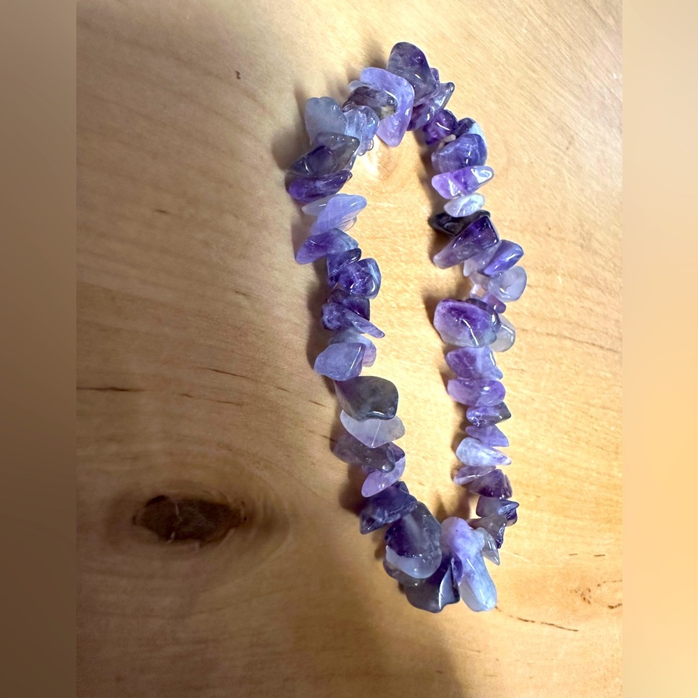 Vintage Genuine Purple Amethyst Stone Chip Bead stretch Bracelet Jewelry